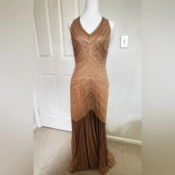 Adrianna Papell Formal Silk Sequin Beaded Event Gown - Picture 8 of 14